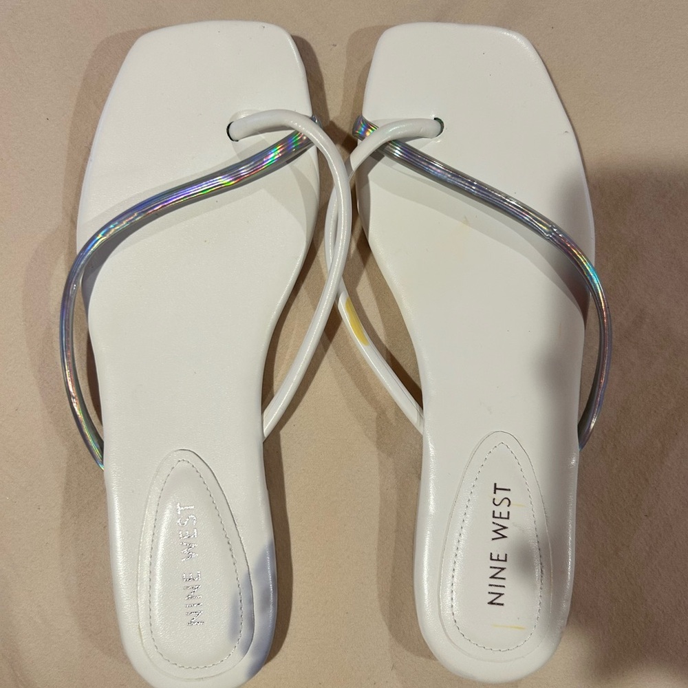 Nine West White Sandals with Iridescent Straps